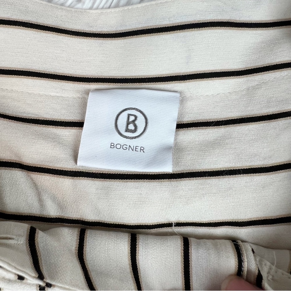 Bogner Alissa Eggshell Stripe Long Sleeve shirt Dress tie waist button front - Picture 9 of 12